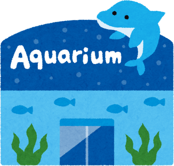 Illustration of an Aquarium Building with Dolphin Signage